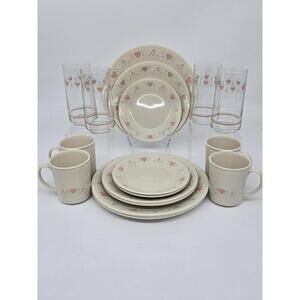 Corelle Forever Yours 20-Pc Dinnerware Set W/Glasses Set Made In USA 1980's #4